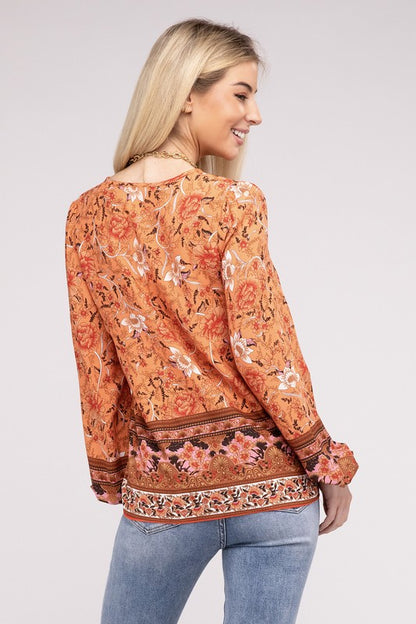 Paisley Print Tie Neck Blouse