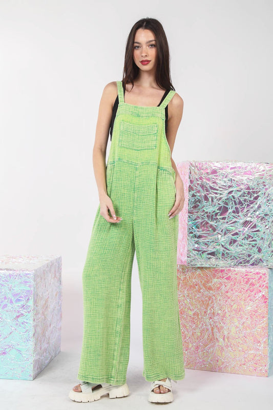 Texture Washed Wide Leg Overalls