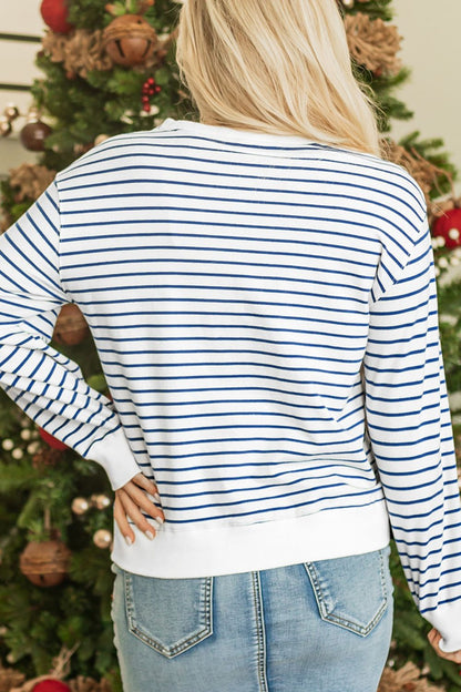 FIRECRACKER Striped Round Neck Long Sleeve Sweatshirt