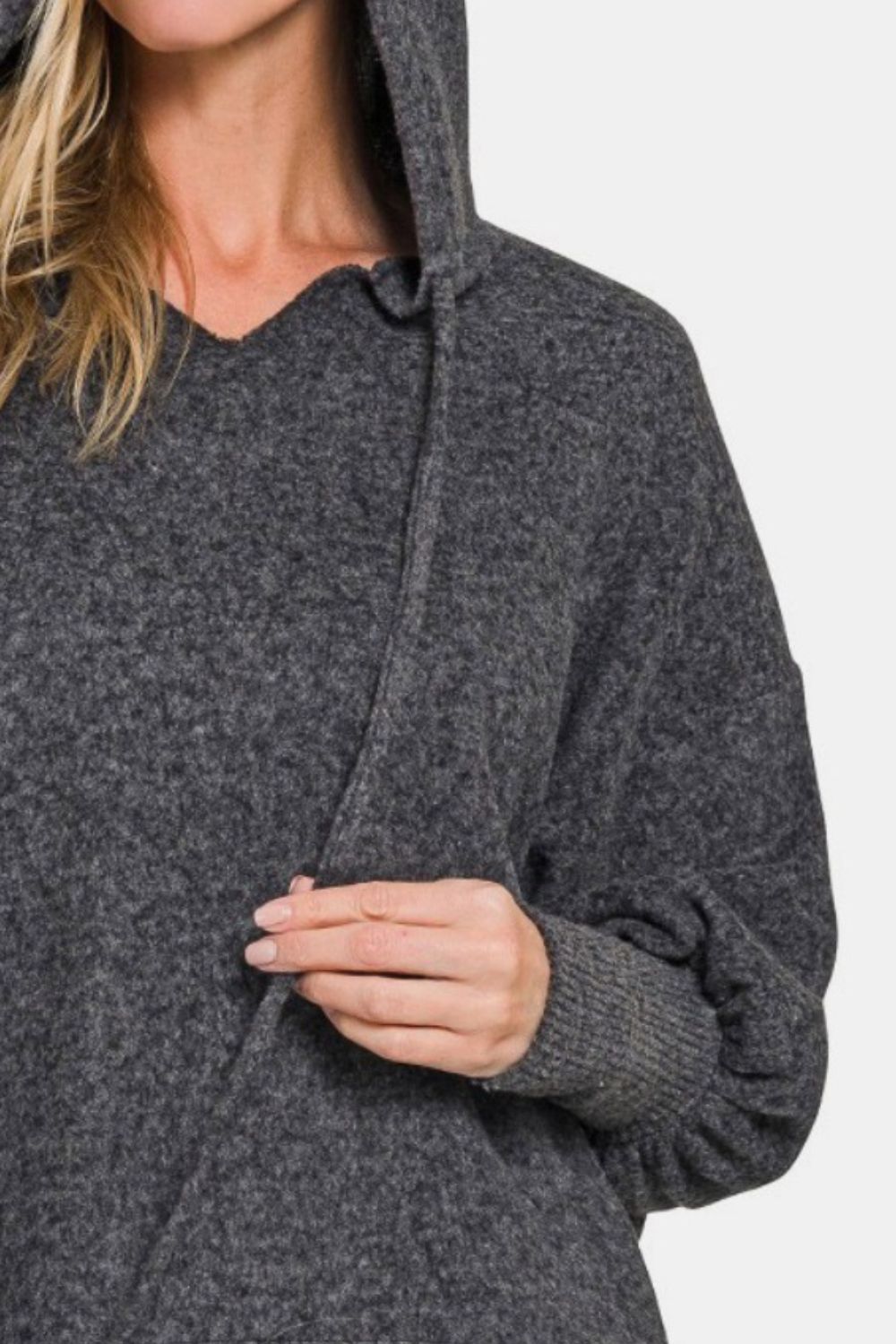 Brushed Hacci Drop Shoulder Cropped Hoodie