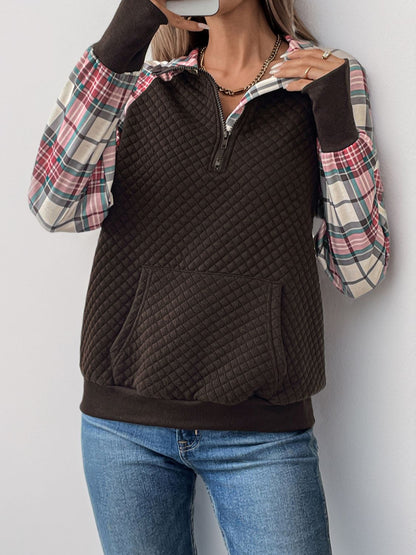 Plaid Half Zip Long Sleeve Sweatshirt