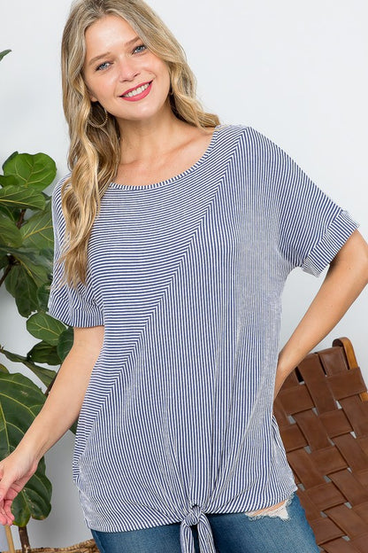 TWO TONE RIB TIE FRONT TOP