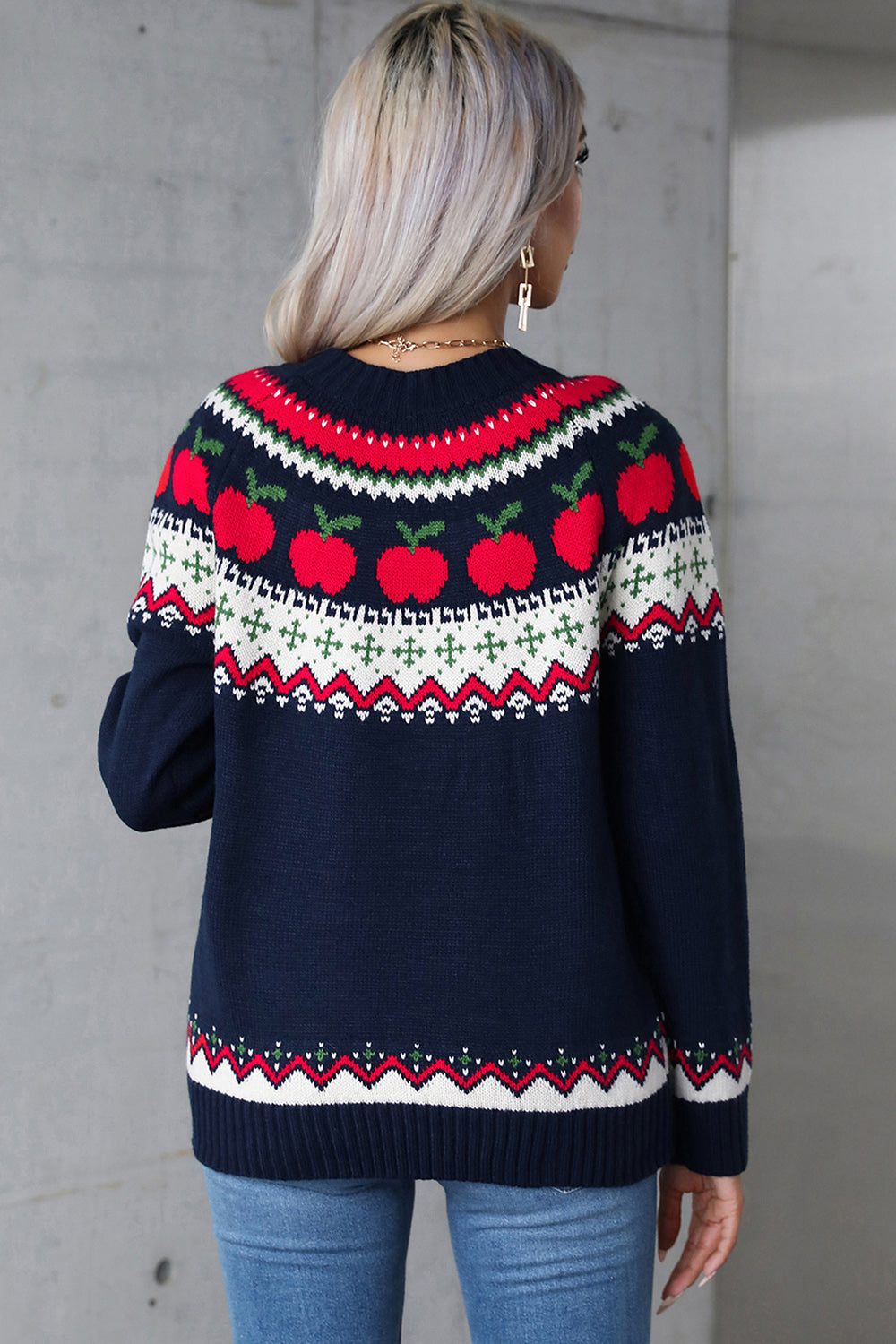 Graphic Round Neck Long Sleeve Sweater