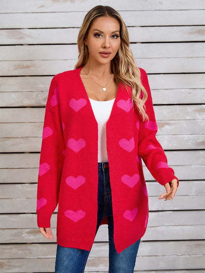 Heart Open Front Long Sleeve Cardigan