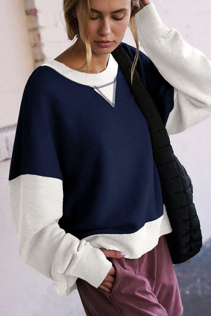 Color Block Round Neck Long Sleeve Sweatshirt