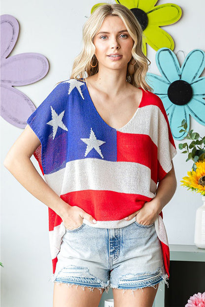 USA Flag Drop Shoulder Knit Top