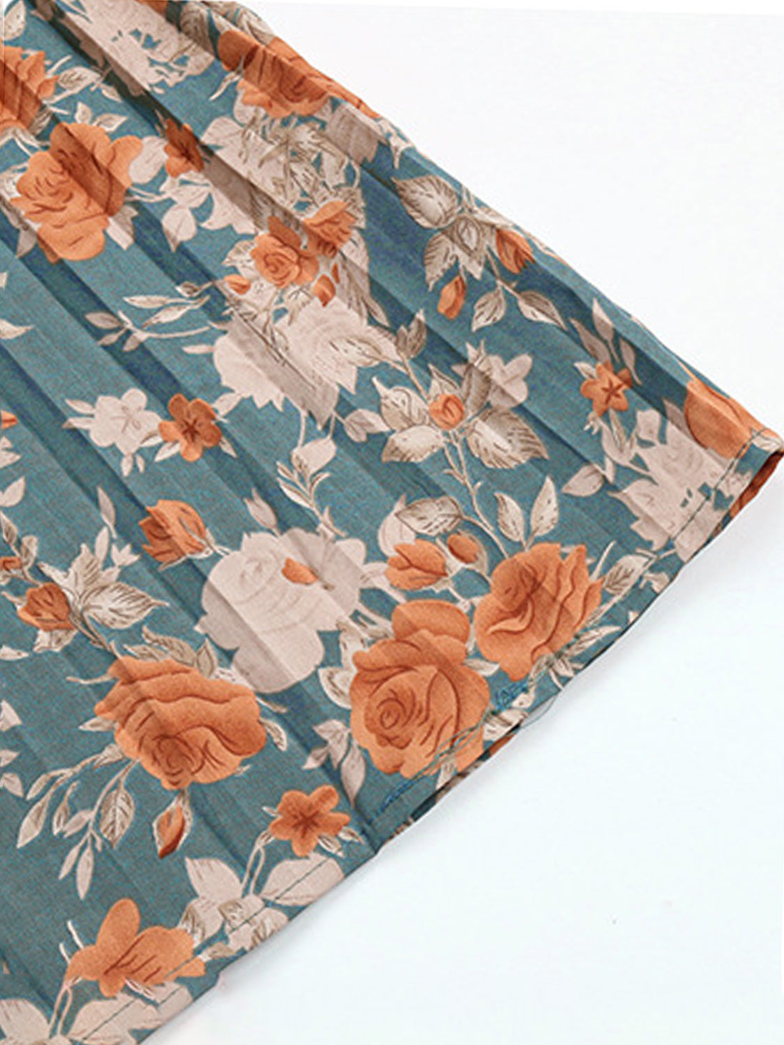 Tied Pleated Printed Mock Neck Long Sleeve Dress