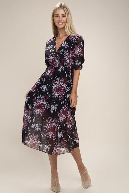 Floral Print  V Neck Maxi Dress