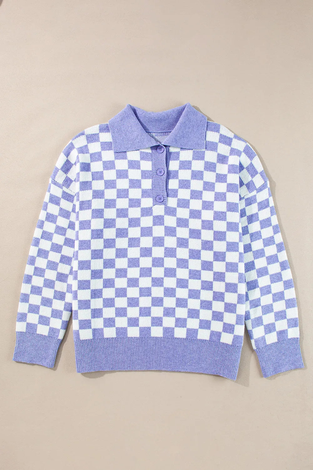 Plus Size Checkered Collared Neck Long Sleeve Sweater