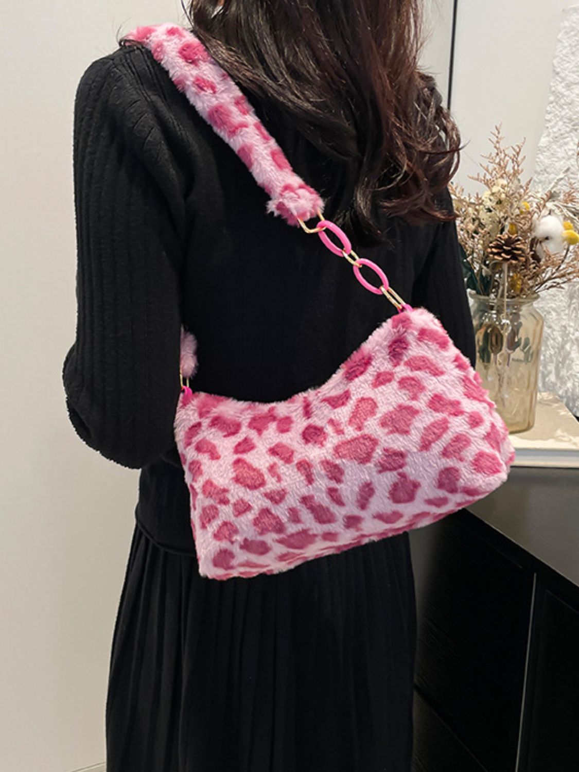 Leopard Fluff Shoulder Bag