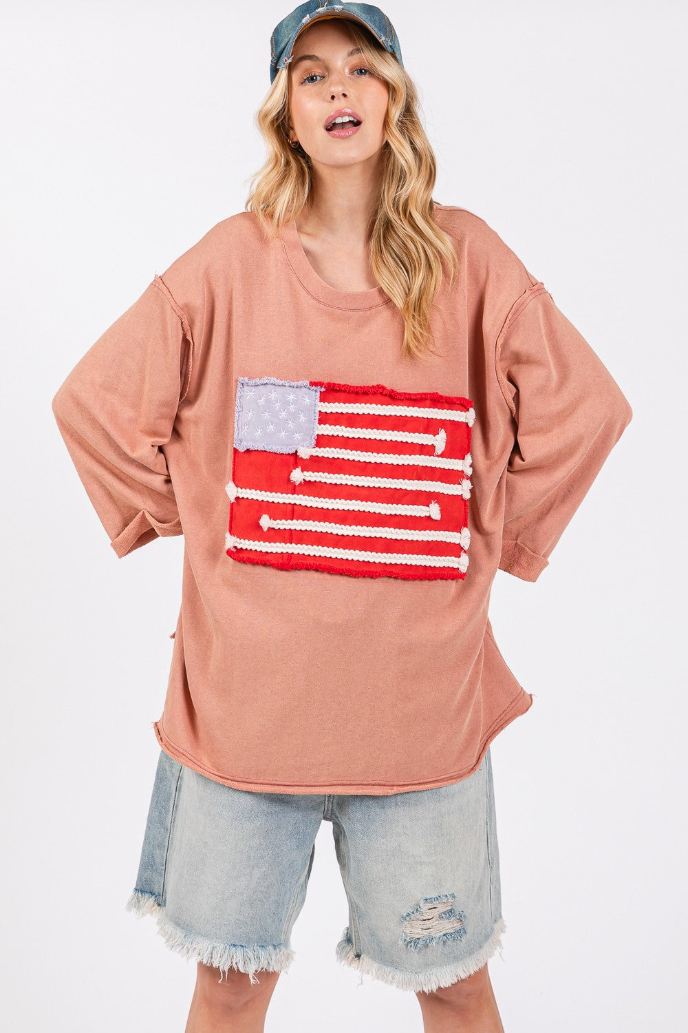 American Flag Patch Drop Shoulder T-Shirt