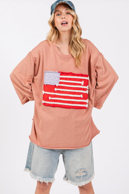 American Flag Patch Drop Shoulder T-Shirt