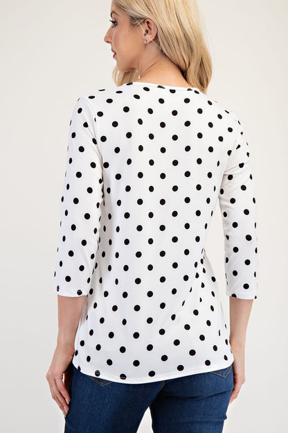 Celeste Polka Dot Round Neck Three-Quarter Sleeve T-Shirt