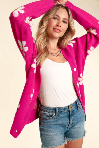 Daisy Floral Button Down Long Sleeve Cardigan