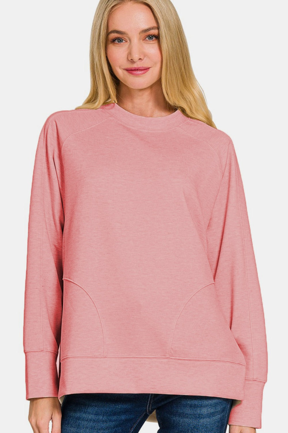 Scuba Round Neck Side Slit Sweatshirt