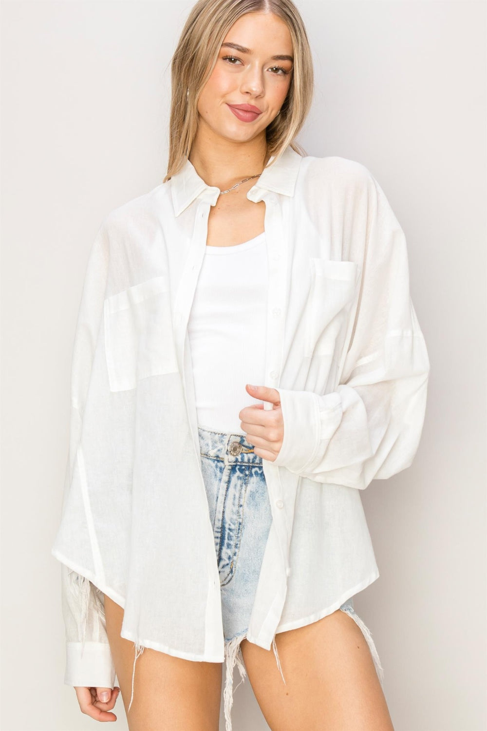 Button Up Drop Shoulder Shirt