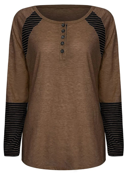 Striped Quarter Button Long Sleeve T-Shirt