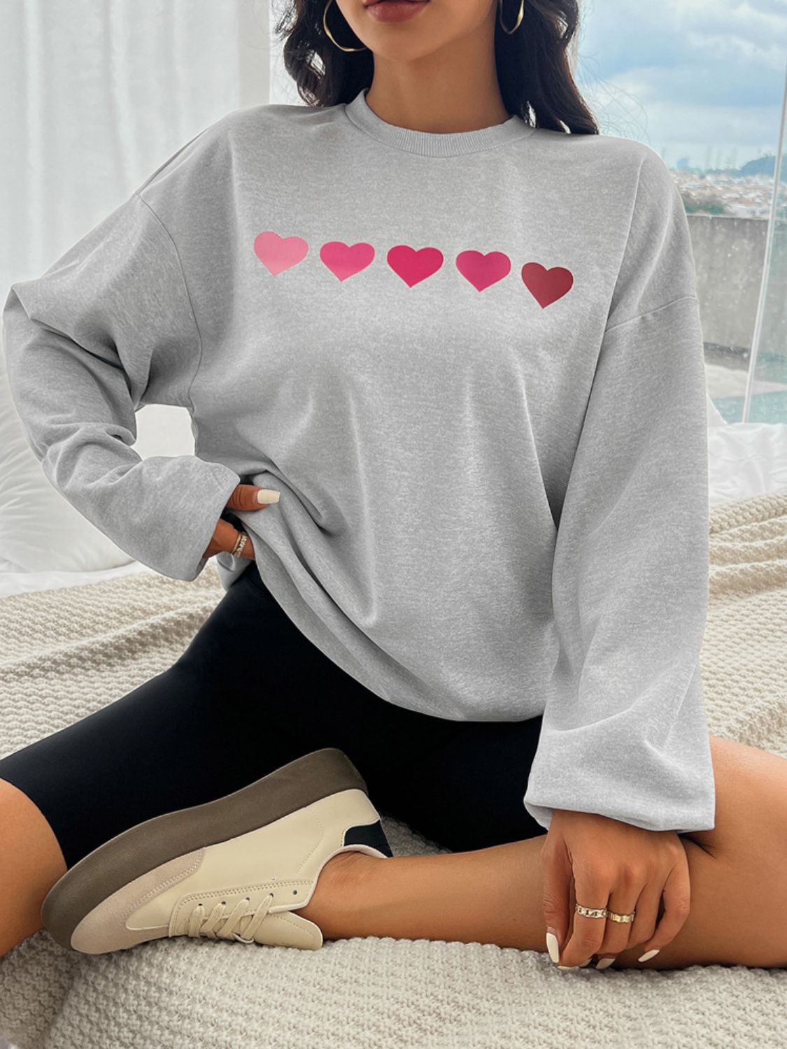 Heart Dropped Shoulder Long Sleeve Sweatshirt