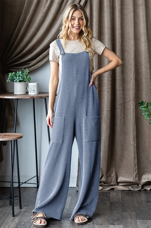 Ribbed Front Pocket Sleeveless Jumpsuit