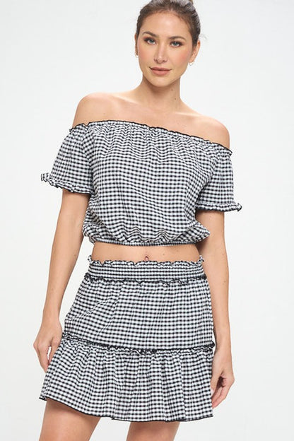 GINGHAM SEERSUCKER TOP SKIRT SET