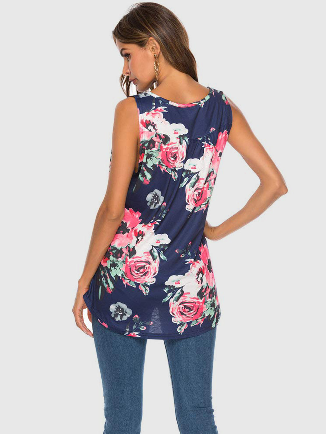 Flower Printed Round Neck Tank