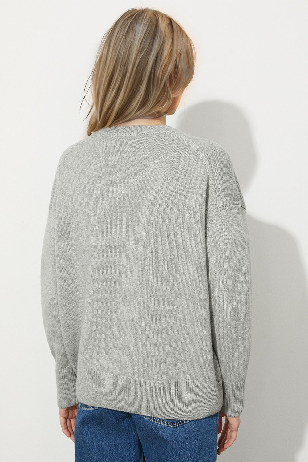 Round Neck Dropped Shoulder Long Sleeve Sweater