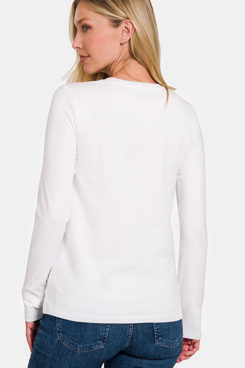 Solid Color Round Neck Long Sleeve T-Shirt