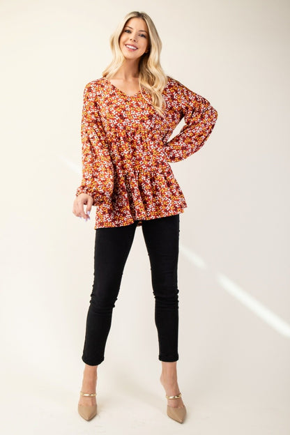 Floral V-Neck Balloon Sleeve Blouse