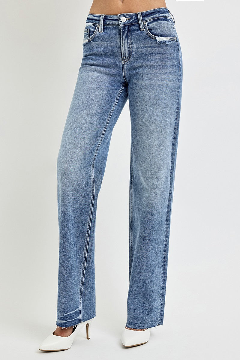 RISEN High Rise Straight Leg Jeans with Pockets