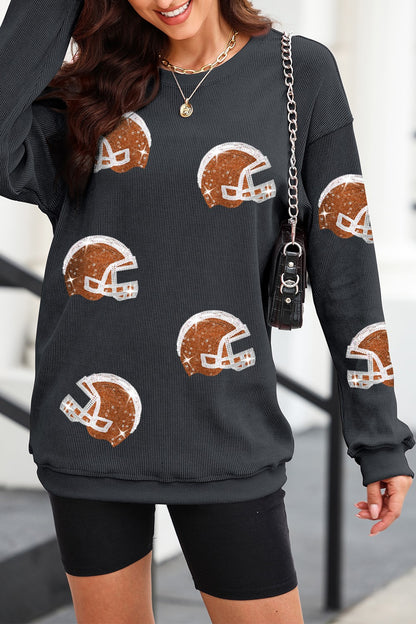 Sequin Helmet Round Neck Long Sleeve Sweatshirt