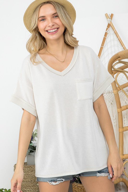 WASHED TERRY RIB MIXED TOP