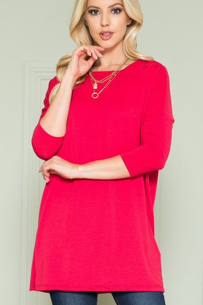 Plus Size Solid Long Sleeve Tunic Top