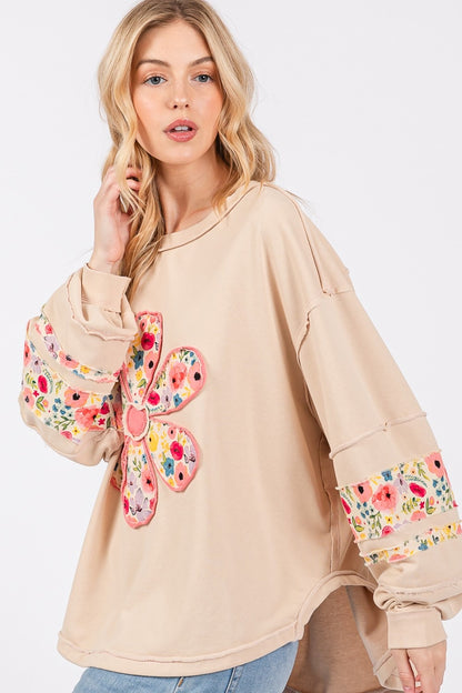 Daisy Patch Applique Long Sleeve Sweatshirt