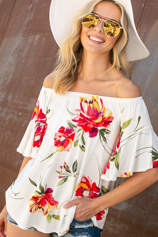 PLUS FLORAL OFF SHOULDER TOP