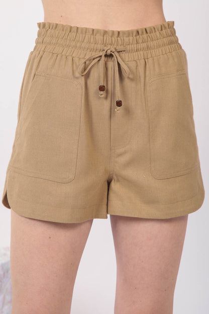 Drawstring Elastic Waist Linen Shorts