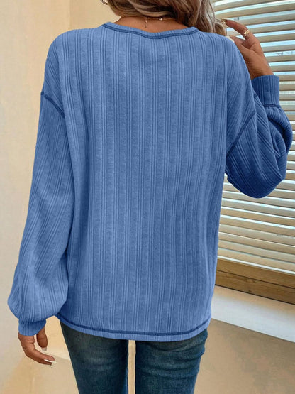Contrast Stitching Round Neck Long Sleeve T-Shirt