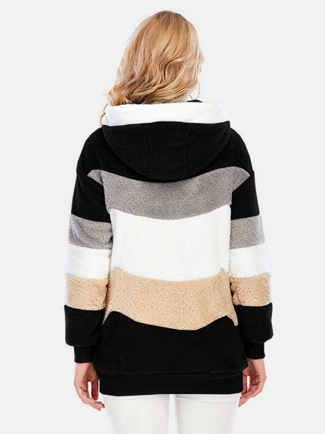 Drawstring Color Block Zip Up Hooded Outerwear