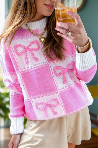 Bow Round Neck Long Sleeve Sweater