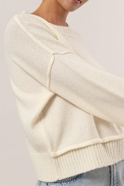 Round Neck Dropped Shoulder Ribbed Sweater