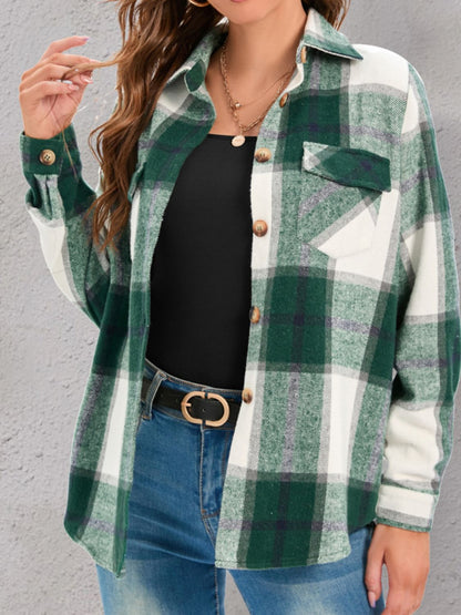 Pocketed Plaid Collared Neck Shacket