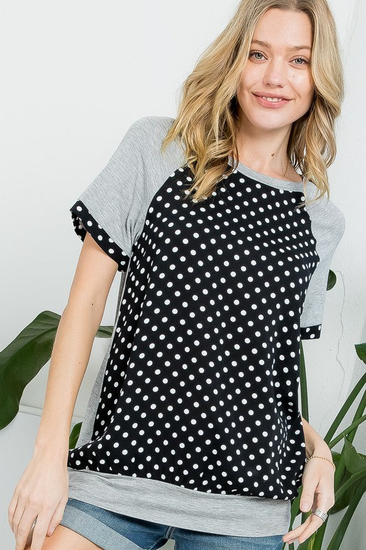 PLUS POLKA DOT MIX CASUAL TUNIC TOP