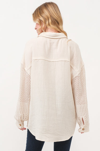 Texture Button Up Openwork Shirt