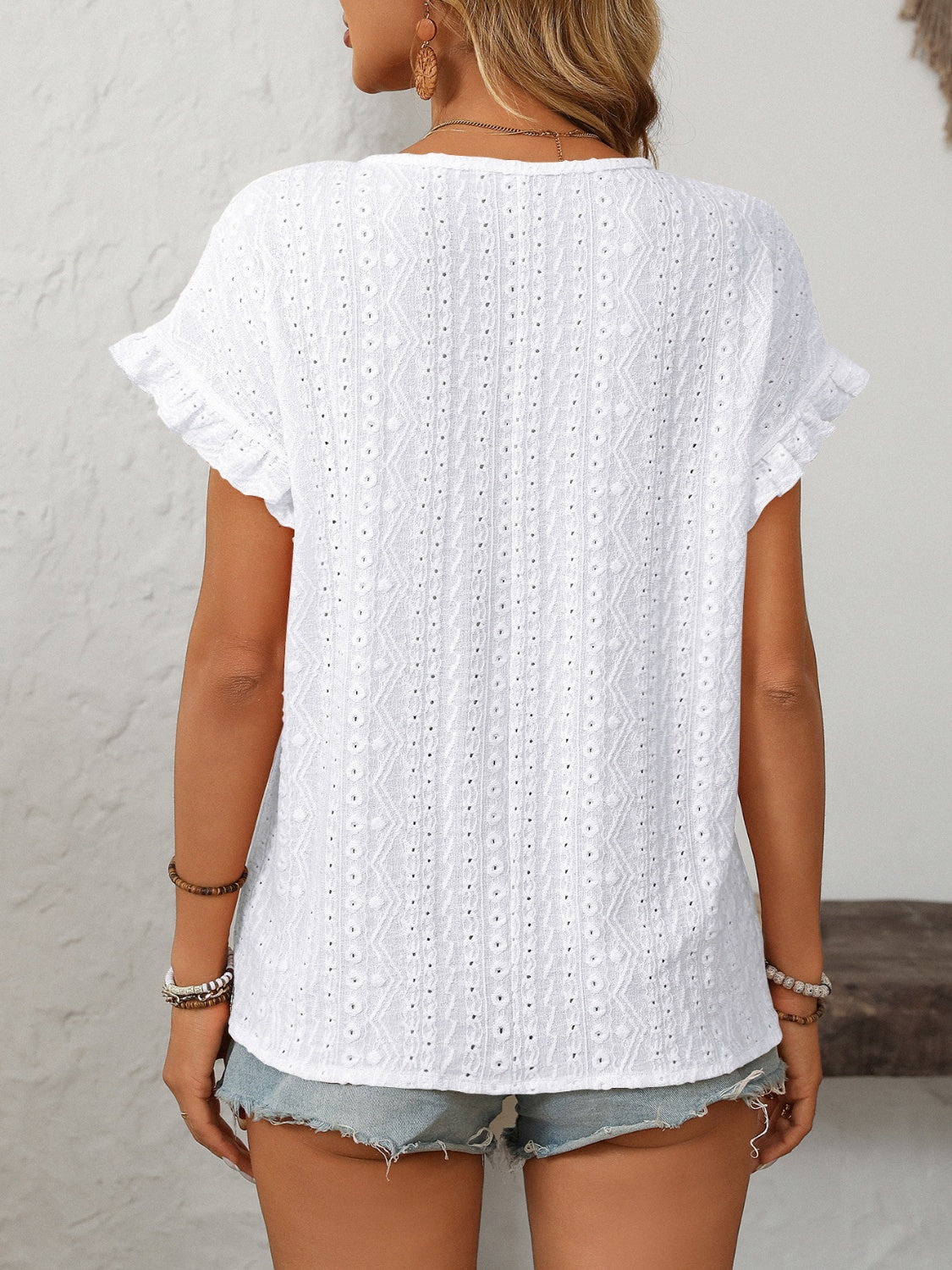 Eyelet Round Neck Short Sleeve Top