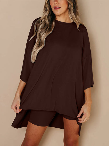 Round Neck Top and Skinny Shorts Set