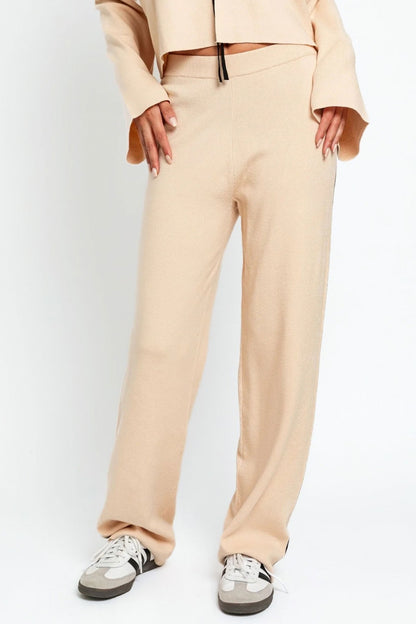 Contrast Trim High Waist Wide Leg Sweater Pants