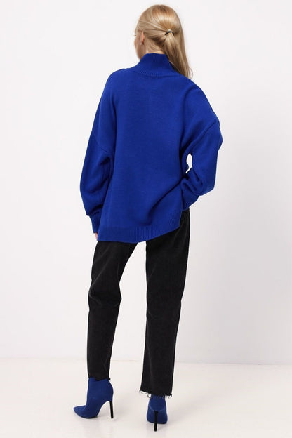 Side Slit Turtleneck Long Sleeve Sweater