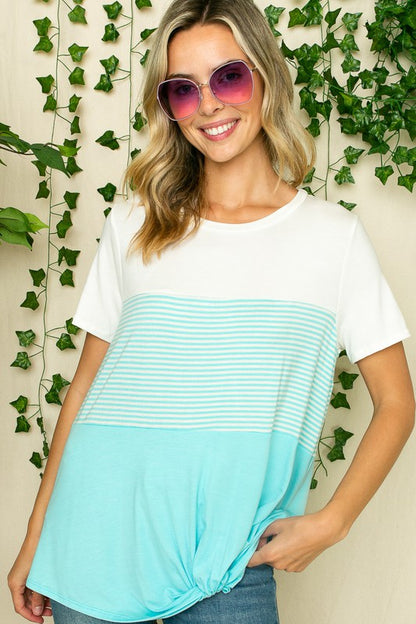 PLUS STRIPE COLOR BLOCKED TUNIC TOP