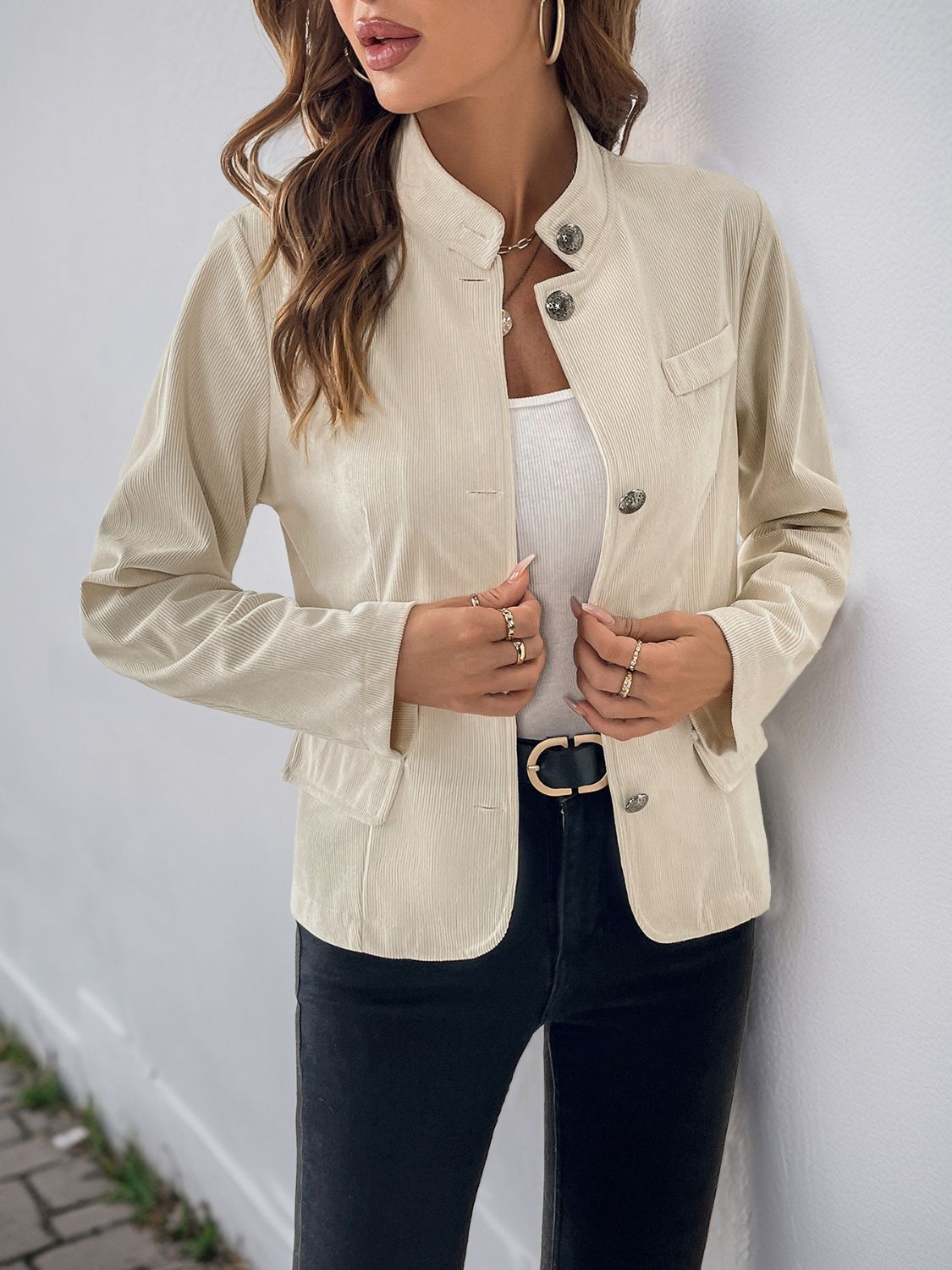 Button Up Mock Neck Jacket