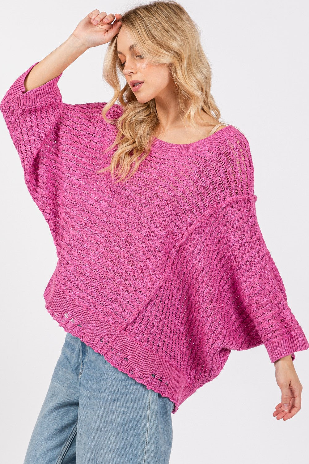 Distressed Asymmetrical Open Stitch Sweater