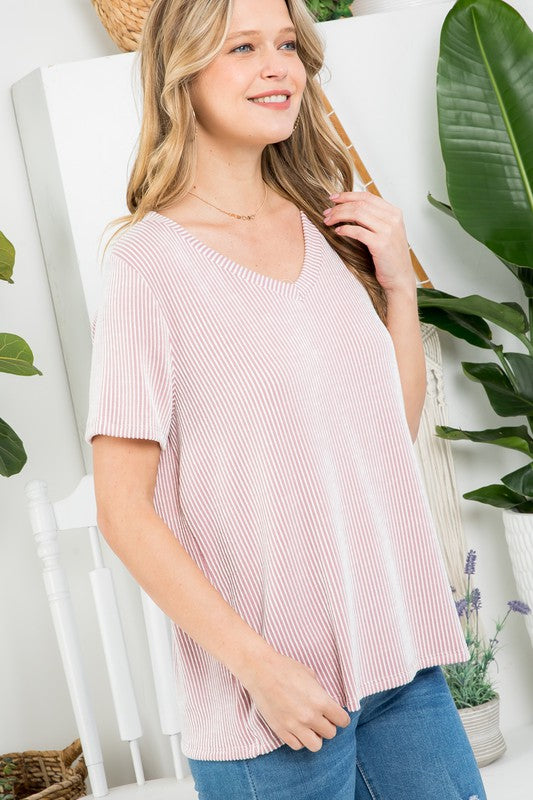 PLUS SLUB RIB STRIPE TOP